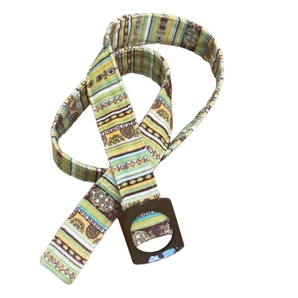 Fashion Doll striped corduroy adjustable belt chartreuse/brown/turquoise medium - Picture 1 of 8